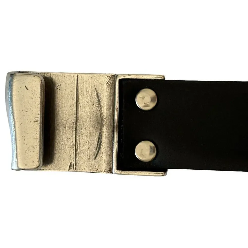 CHICO'S Women's Black Leather Large Circle Buckle Belt Size S/M With Hook